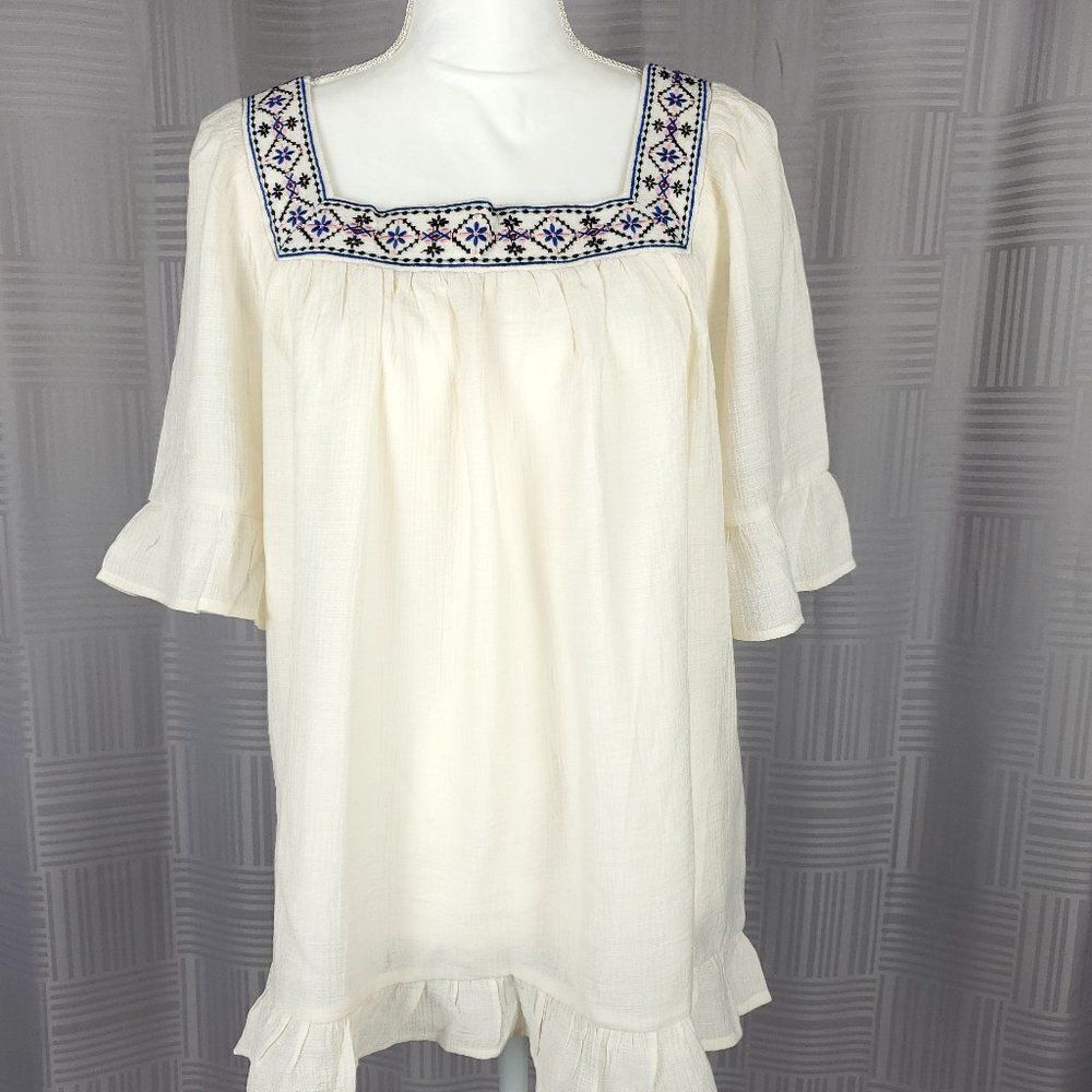 Blu Pepper Embroidered Ruffle Trim Blouse #044 - Picture 5 of 11